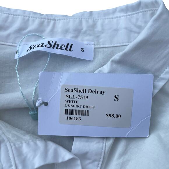 SeaShell Delray Long Sleeve White Cotton Shirt Button Down Dress - Size Small - Picture 4 of 9